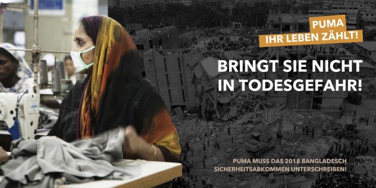 Die Clean Clothes Campaign ruft Unternehmen dazu auf den Bangladesch Accord 2018 zu unterzeichnen 2 PUMA muss den Bangladesch Accord 2018 unterzeichnen Die Clean Clothes Campaign ruft Unternehmen dazu auf den Bangladesch Accord 2018 zu unterzeichnen Kampagne für Saubere Kleidung | Clean Clothes Campaign Germany