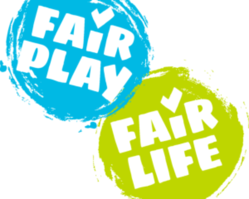 Fair Play : Fair Life - Aktiv werden zur EURO 2024! 3 Ein blauer Kreis mit Aufschrift "Fair Play" steht über einem grünen Kreis mit Aufschrift "Fair Life"