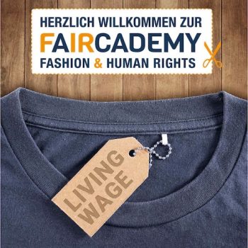 FairCademy Schulungsreihe 2024/25 1 Ein T-Shirt mit Etikett, auf dem "Living Wage" steht.