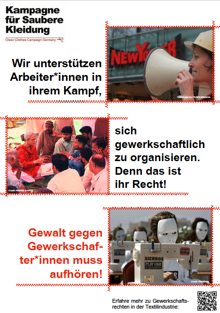 Plakat Gewerkschaften weiss Plakate: Die Schattenseiten der Modeindustrie Kampagne für Saubere Kleidung | Clean Clothes Campaign Germany